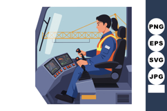Female construction crane operator controlling machinery wit Product Image 1