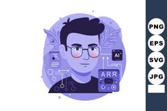 Young man with glasses surrounded by artificial intelligence Product Image 1