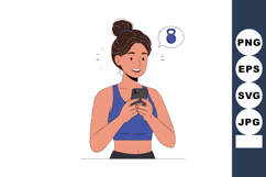 Young woman holding phone tracking kettlebell workout using Product Image 1