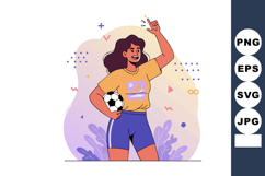 Woman holding soccer ball celebrating sports victory with ha Product Image 1