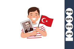 Boy holding Turkish flag and Atatürk portrait celebrating na Product Image 1