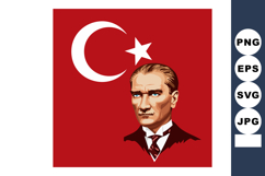 Mustafa Kemal Atatürk portrait with Turkish flag red backgro Product Image 1
