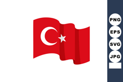 Turkish flag waving red background crescent star national sy Product Image 1