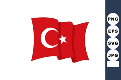 Turkish flag waving vector illustration with crescent moon a Product Image 1