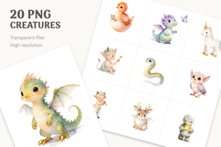 20 Cute Mythical Creatures Clipart, Watercolor Fantasy PNG Product Image 1