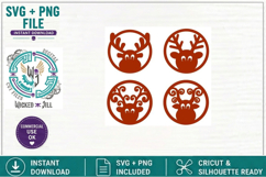 Deer/Reindeer Circle Tags Design #04 SVG Cut File Product Image 1