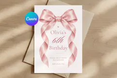 Pink Bow Birthday Invitation Canva Template Product Image 1
