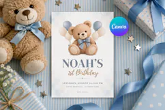 Teddy Bear Birthday Invitation Canva Template Product Image 1