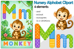 Nursery Alphabet Clipart, Flashcard Letter M, Monogram PNG Product Image 1