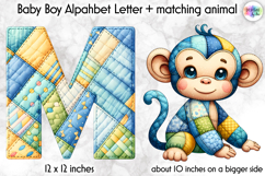Cute Patchwork Baby Alphabet and Baby Animals PNG, Monogram Product Image 1