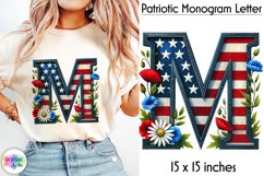 Patriotic Floral Alphabet Clipart, Patriotic Monogram PNG Product Image 1
