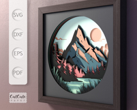 Mountain Shadow Box SVG Template, 3D SVG Sunset Shadowbox Product Image 2