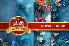 Blue floral digital Paper Product Image 1
