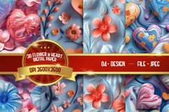 3D Flower And Heart Digital Paper Product Image 1