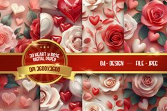 3D Heart And Rose Digital Paper Product Image 1