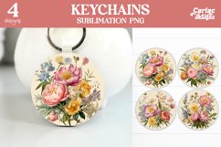 Flowers Keyring Sublimation, Round Keyring Design Product Image 1
