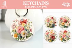 Flowers Keyring Sublimation, Round Keyring Design Product Image 1