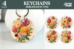 Flowers Keyring Sublimation, Round Keyring Design Product Image 1