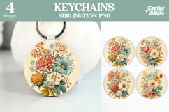 Flowers Keyring Sublimation, Round Keyring Design Product Image 1