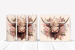 Watercolor Heifer with Flowers tumbler wrap, Heifer PNG Product Image 1