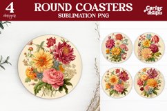 Flowers Coaster Sublimation, Vintage Round Coaster Product Image 1