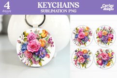 Flowers Keyring Sublimation, Round Keyring Design Product Image 1