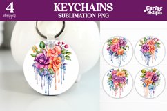 Flowers Keyring Sublimation, Round Keyring Design Product Image 1
