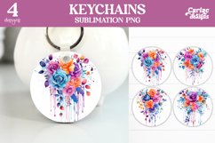 Flowers Keyring Sublimation, Round Keyring Design Product Image 1