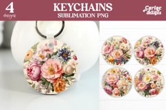 Flowers Keyring Sublimation, Round Keyring Design Product Image 1