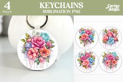 Flowers Keyring Sublimation, Round Keyring Design Product Image 1