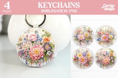 Flowers Keyring Sublimation, Round Keyring Design Product Image 1