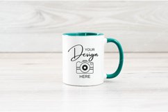Mug Mockup 11 Oz Blank White Coffee Cup Dark Green Handle Product Image 1