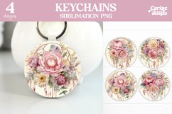 Flowers Keyring Sublimation, Round Keyring Design Product Image 1