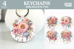 Flowers Keyring Sublimation, Round Keyring Design Product Image 1