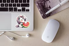 Unicorn eating watermelon printable stickers. PNG, JPG. Product Image 3