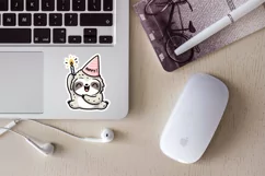 Happy sloth celebrate birthday cricut stickers. PNG, JPG. Product Image 3