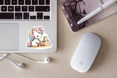 Unicorn building a sand castle stickers. PNG, JPG. Product Image 3