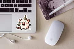 Happy pig celebrates birthday cricut stickers. PNG, JPG. Product Image 3