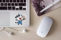 Happy cow celebrates birthday cricut stickers. PNG, JPG. Product Image 3