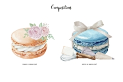 Watercolor macaroons logo clipart French macaron bakery logo Product Image 5