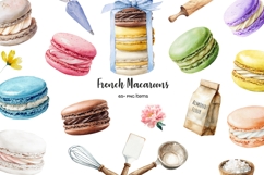Watercolor colorful French macaroons clipart French desserts Product Image 1