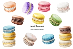 Watercolor colorful French macaroons clipart French desserts Product Image 2