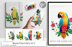Digital Paper Macaw Embroidery Product Image 1