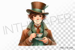 Watercolor Mad Hatter holding a teacup PNG Clipart Illust Product Image 1