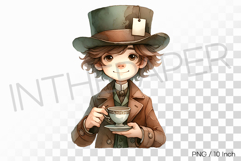Cute watercolor Mad Hatter boy wearing a classic hat PNG art Product Image 1
