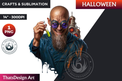 Mad scientist Halloween Clipart, Halloween PNG sublimation Product Image 1