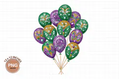 Mardi Gras Balloon Clipart Glitter Beads T-Shirt Design PNG Product Image 2