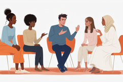 People sitting in chairs, engaged in a relaxed group Product Image 1