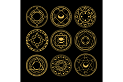 Golden magic circles esoteric symbols on black background Product Image 1