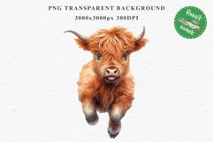 Magic Cute Baby Highland Cow in Dress Hat Watercolor Clipart PNG Transparent Print for invitation t-shirt designs sublimation kids printable digital watercolor baby cow in dress png, highland cow clipart, jumping cow in hat jpeg sublimation clip art